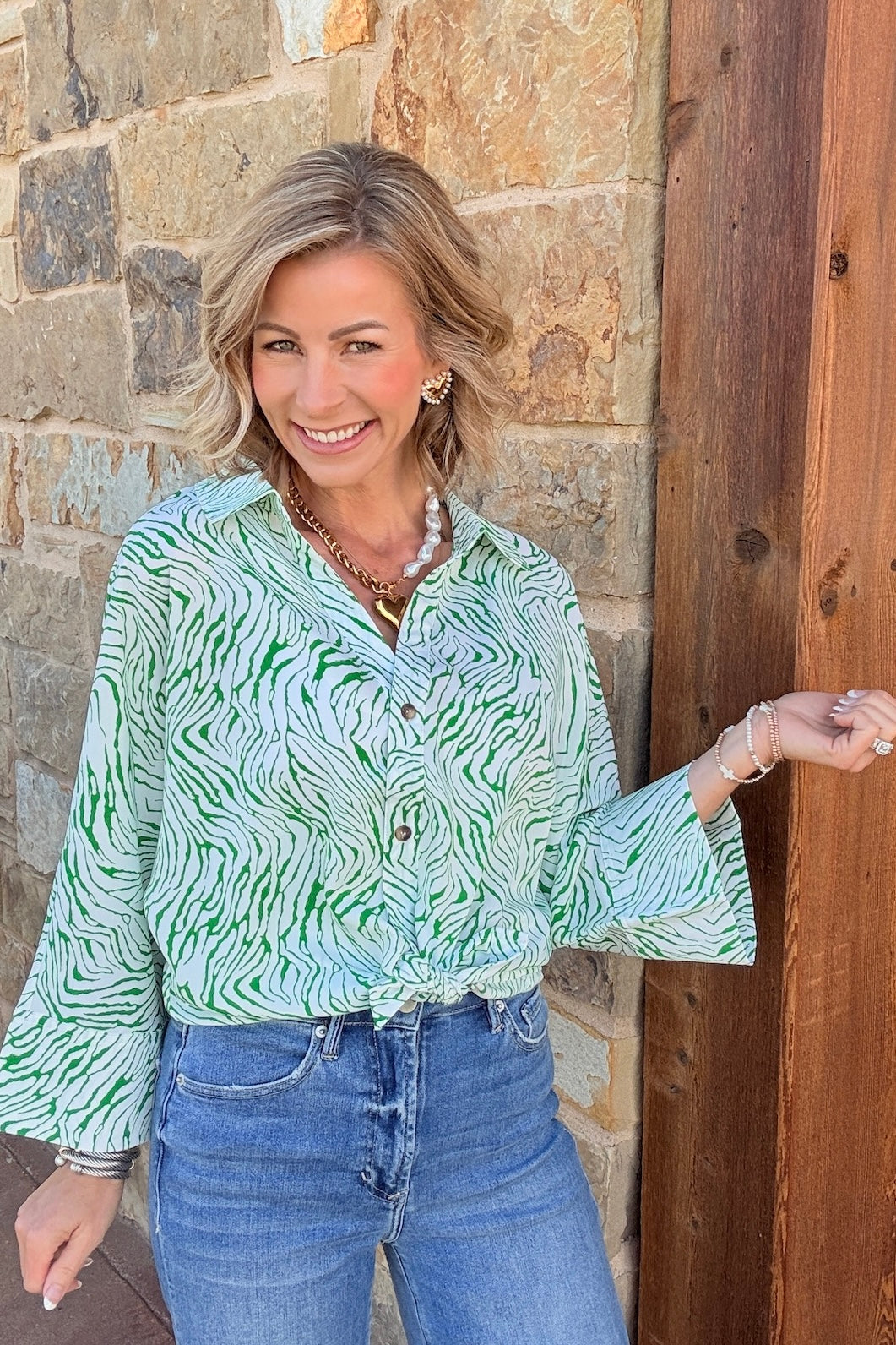 Printed Button Down Top