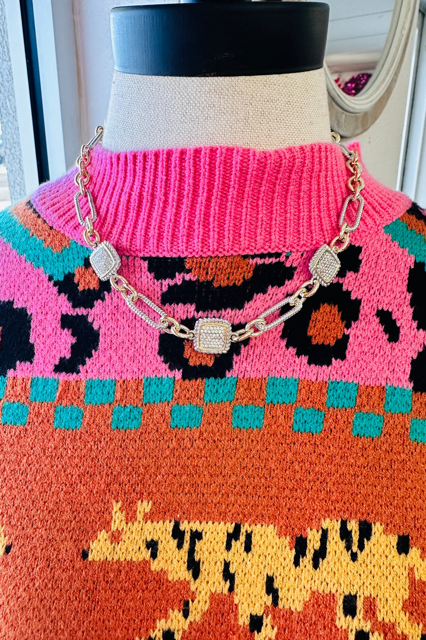 Luxe Square Pavee Link Necklace