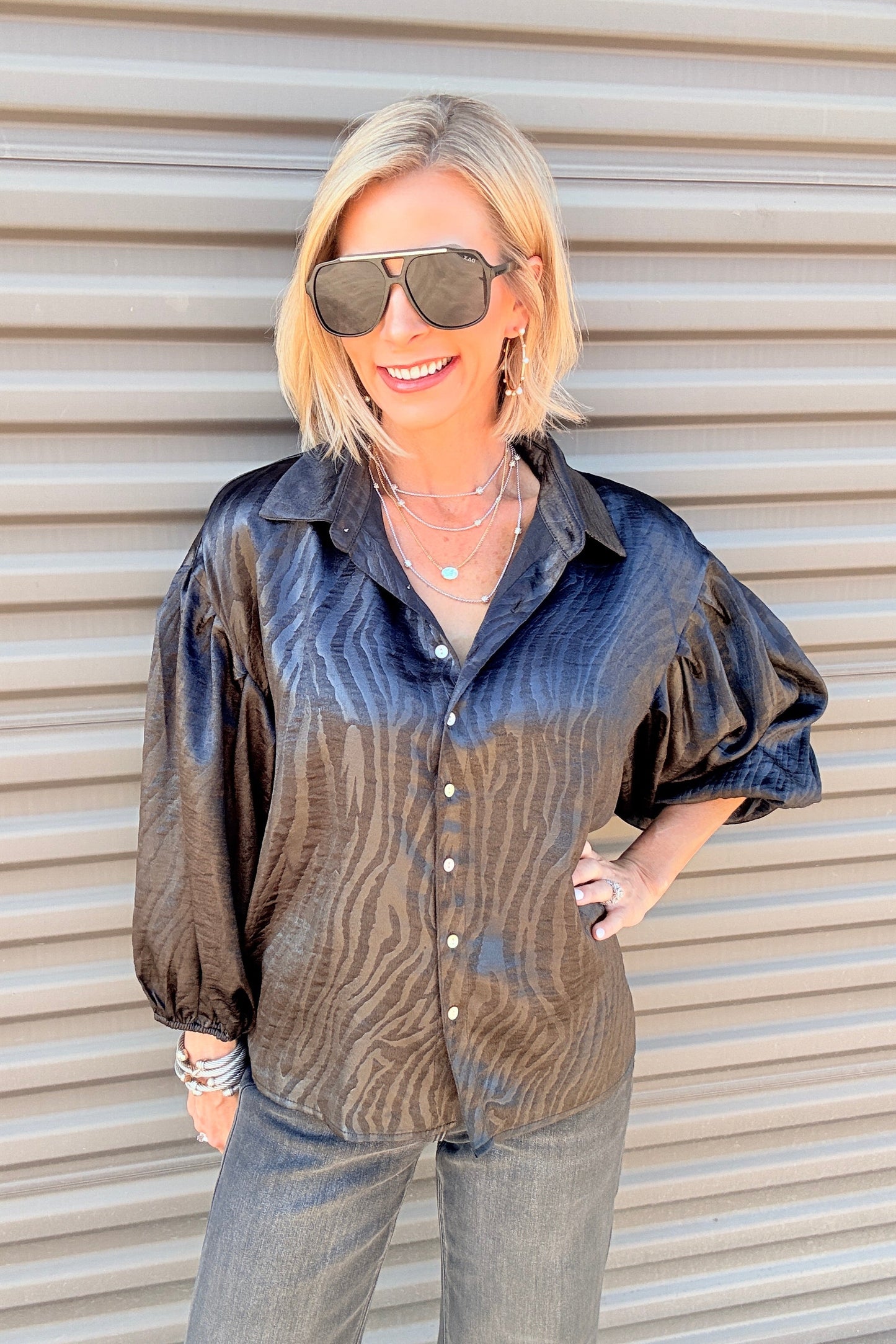 The Camille Satin Button Down