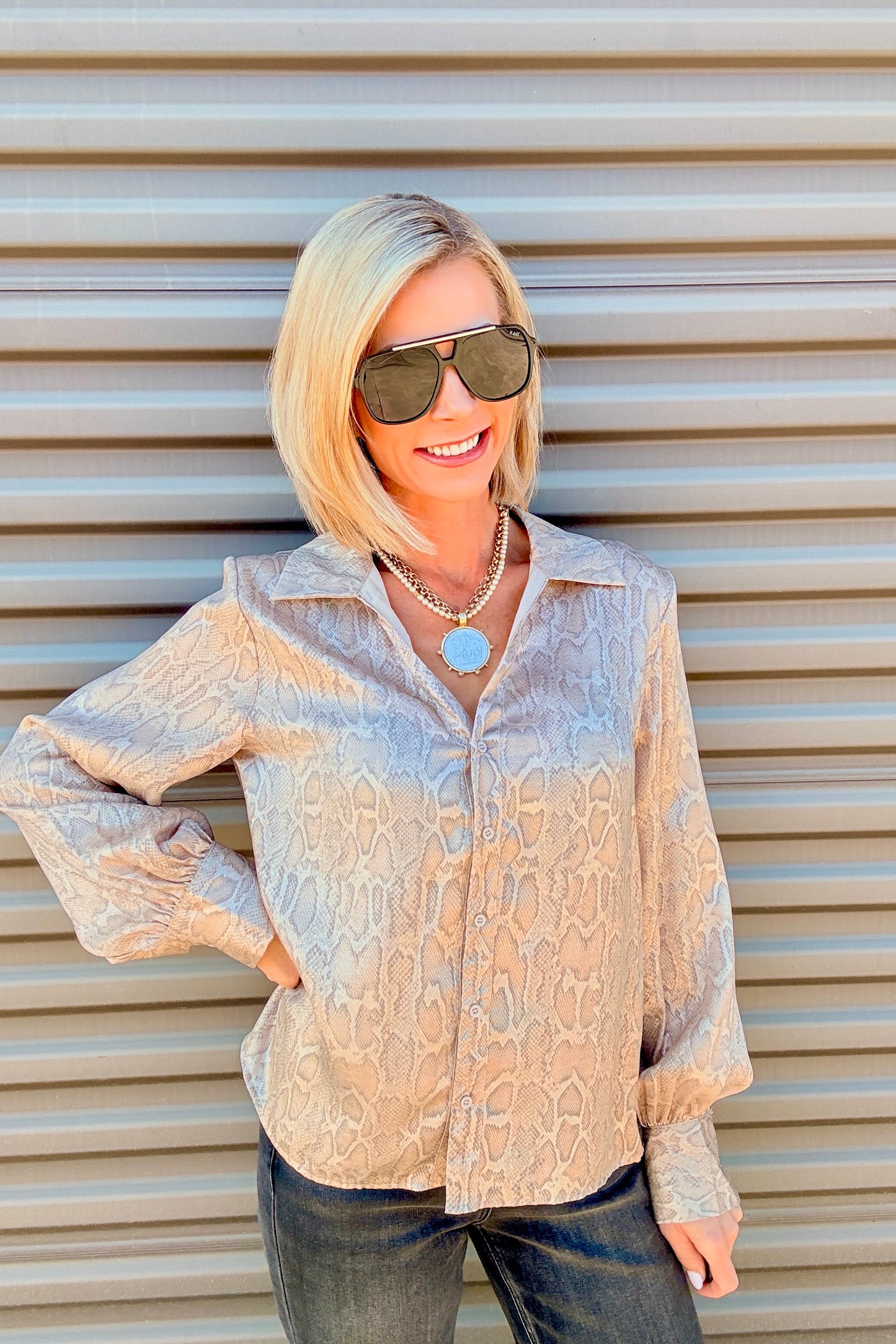 The Lena Snakeskin Button Down