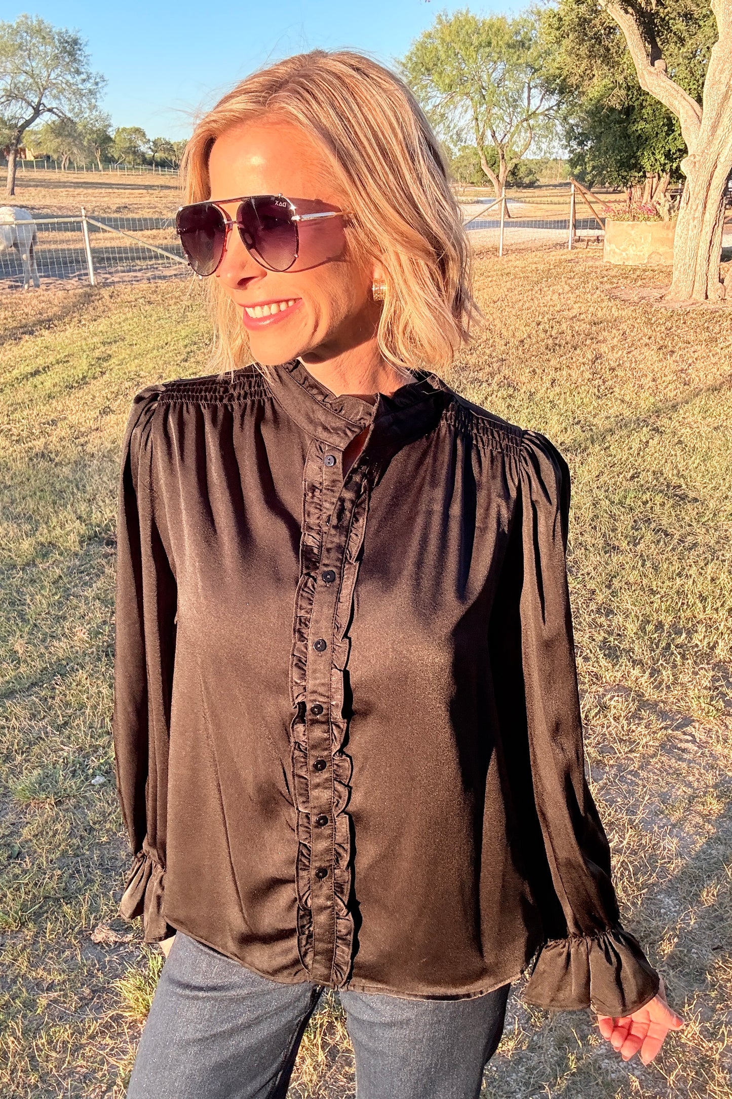 The Corinna Ruffle Button Blouse