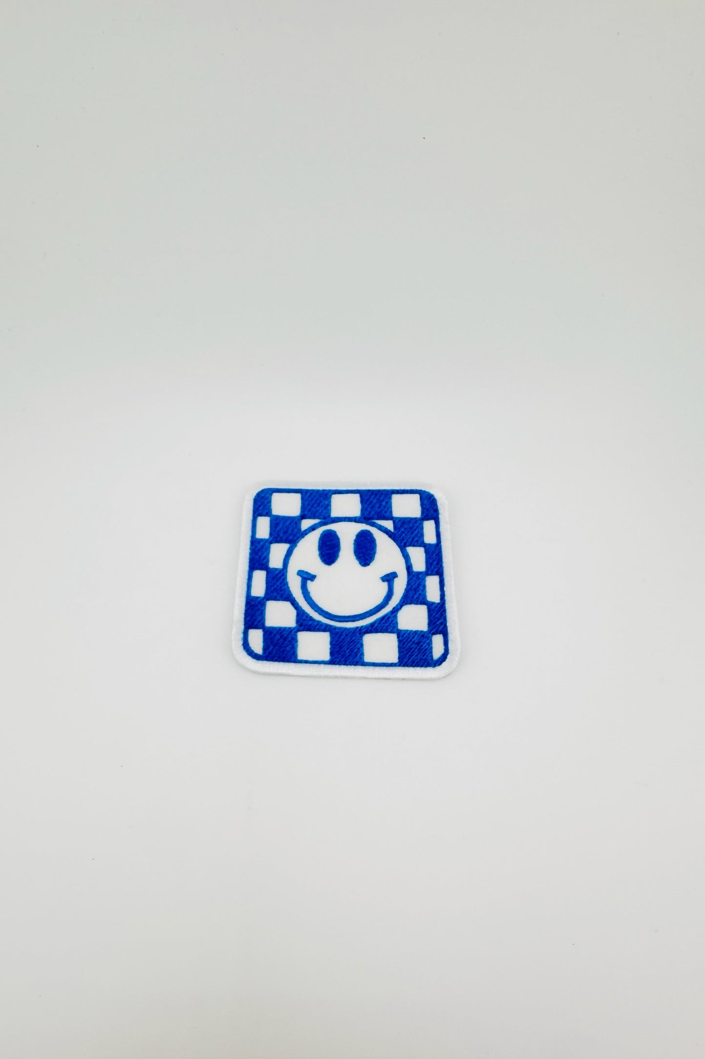 Neon Check Smiley Embroidered Patch