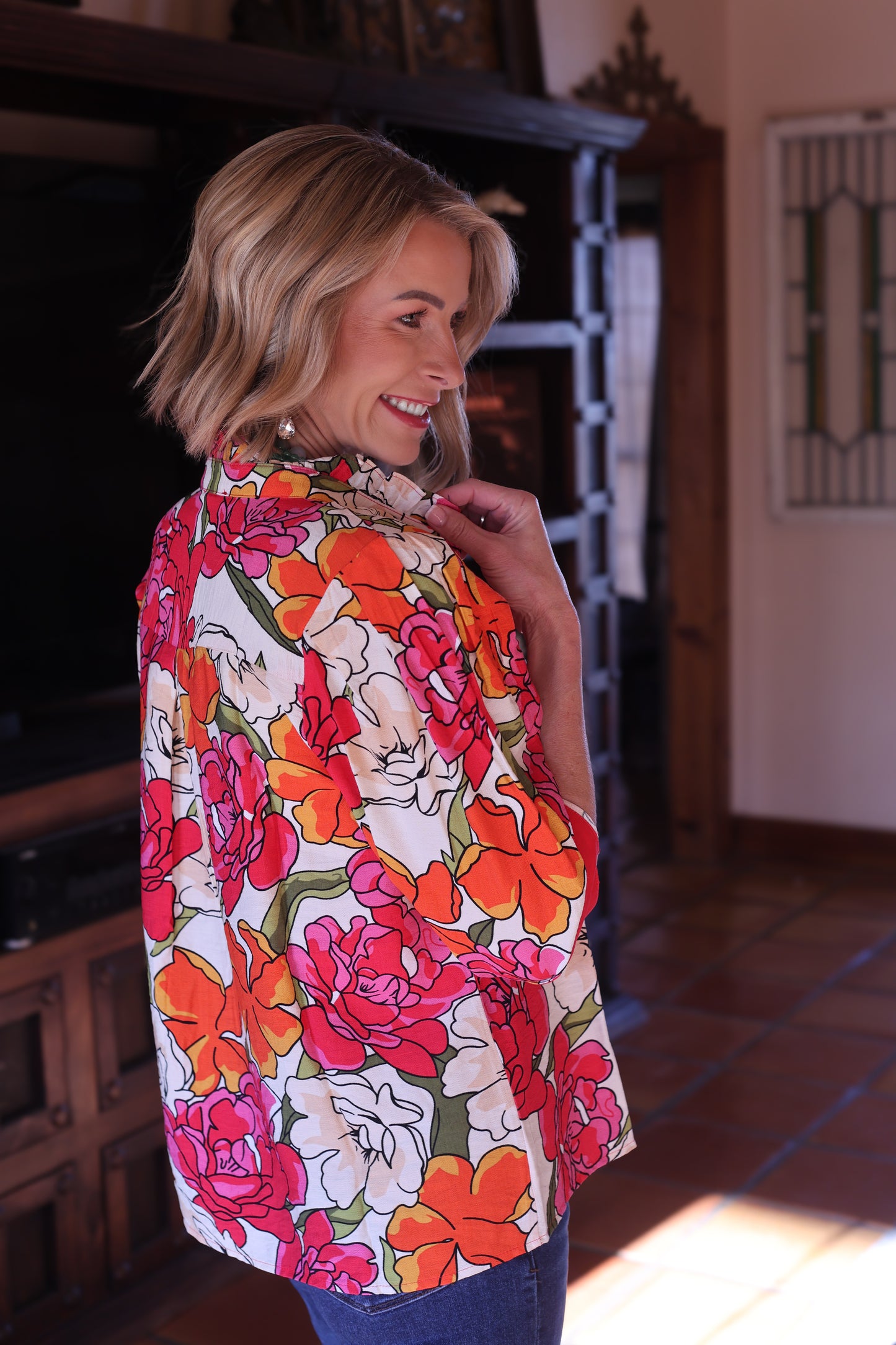 The Avira Floral Mock Neck Top