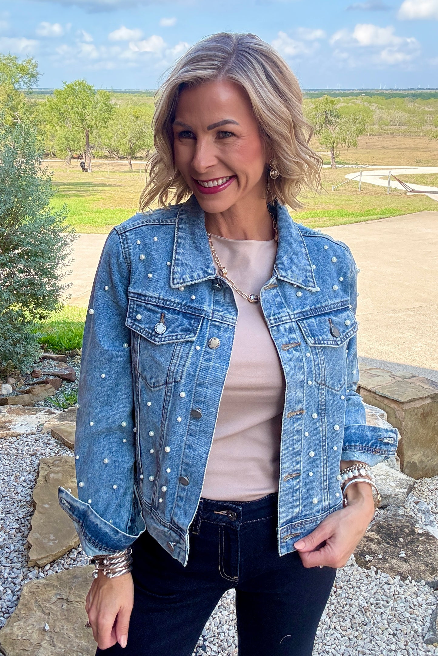 All Over Pearl Denim Jacket