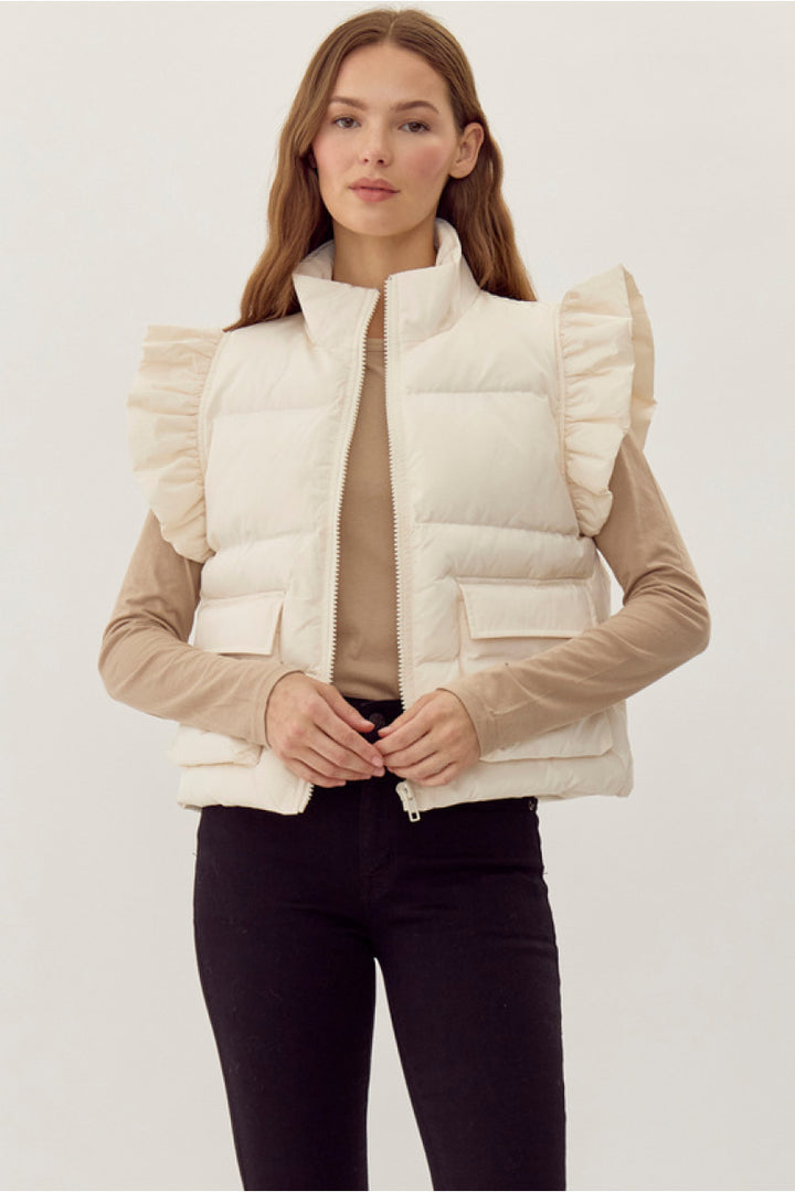 Ruffle Sleeve Puffer Vest