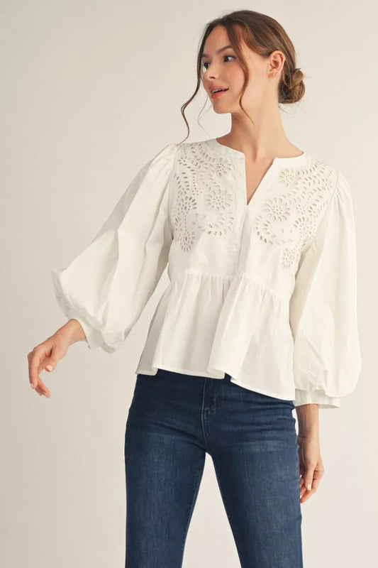 The Claire Eyelet Peplum Top