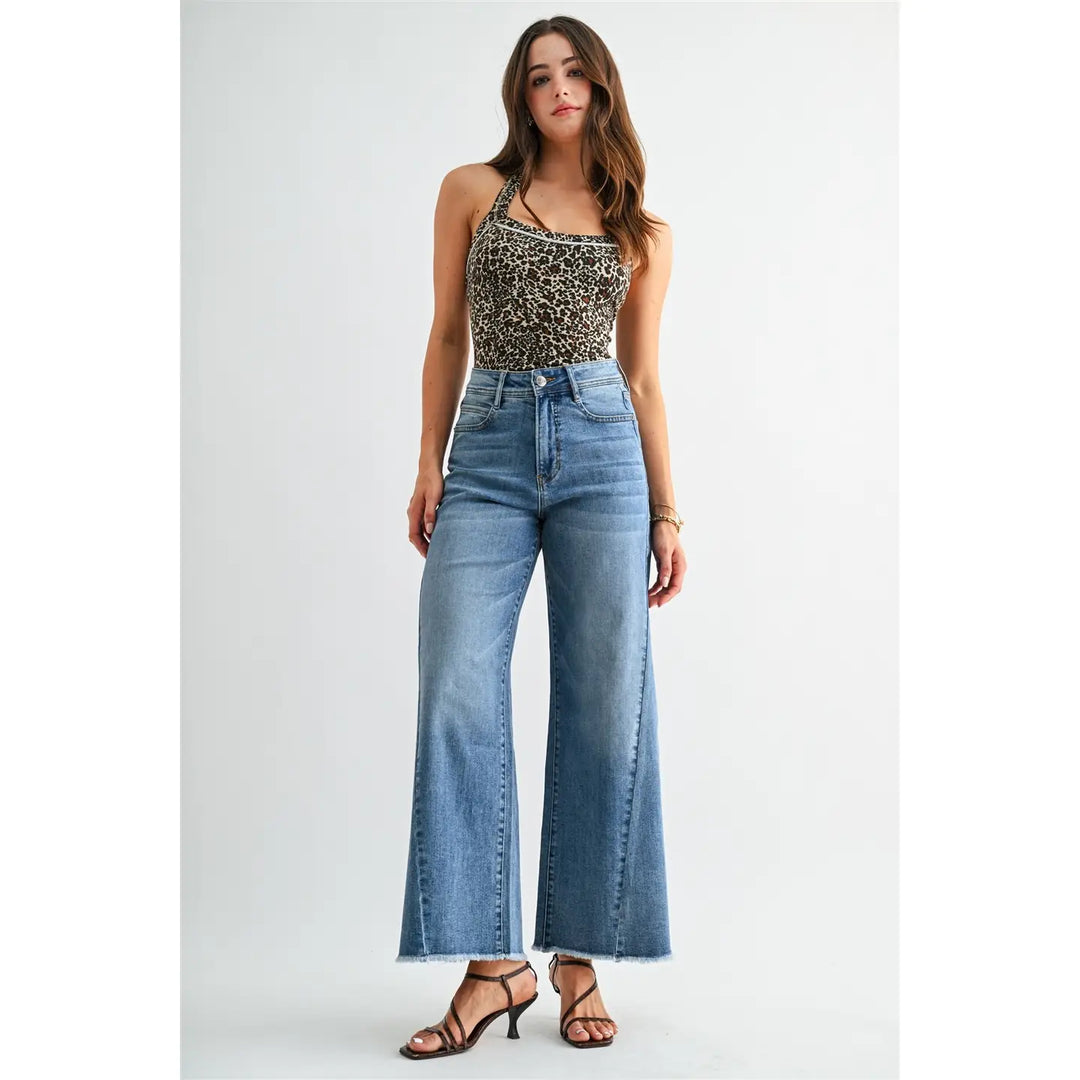 The Mica Wide Leg Raw Ankle Jean