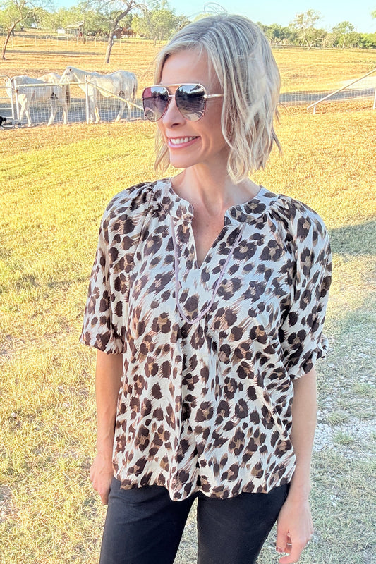 The Brielle Leopard Satin Top