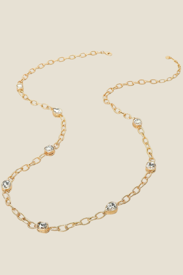 Elegant Long Necklace   - Clear Crystal