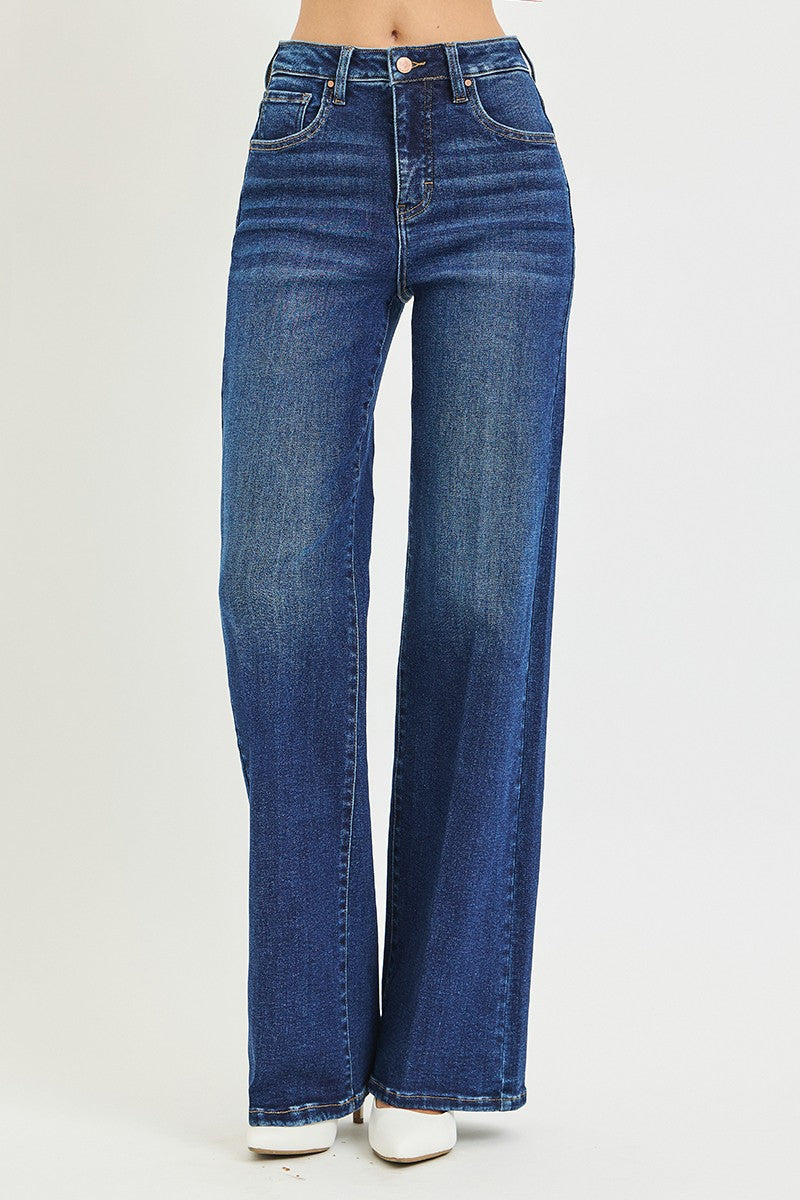 Risen Tummy Control High Rise Wide Leg Jeans With Crease Line