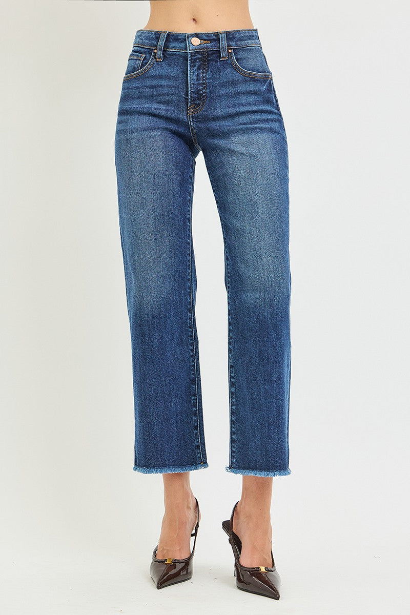 Risen Tummy Control High Rise Crop Straight Jeans