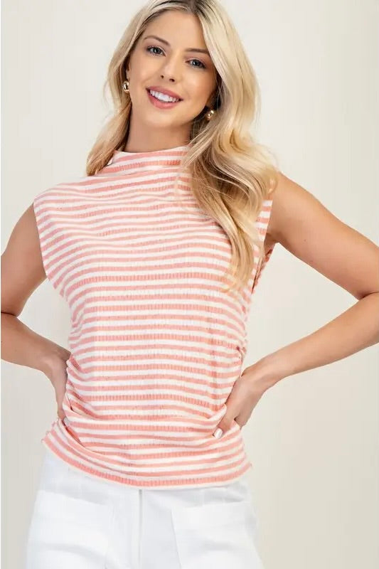 Mock Neck Stripe Knit Top