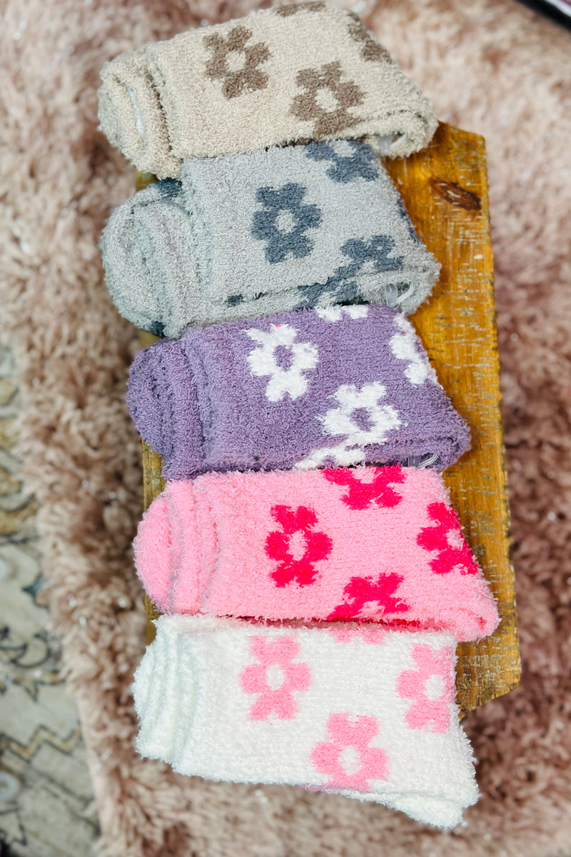 Flower Print Fuzzy Socks