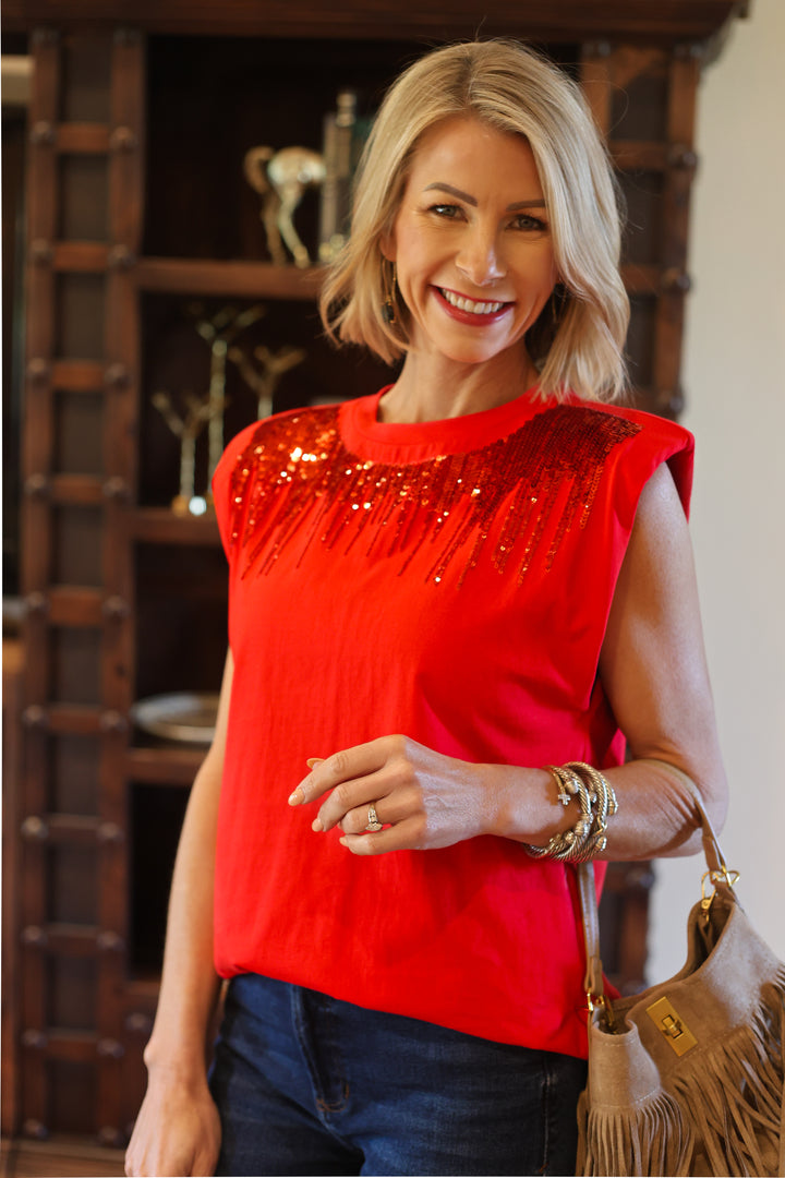 The Ruby Starlight Sequin Top