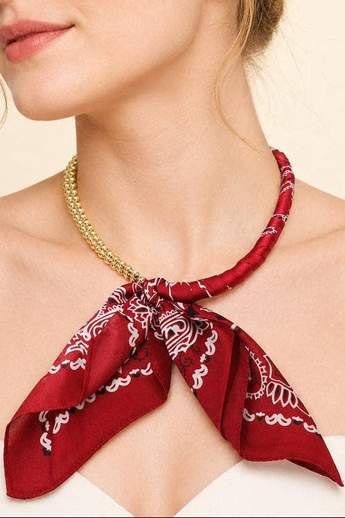 The 4E Burgundy Silk Scarf Necklace