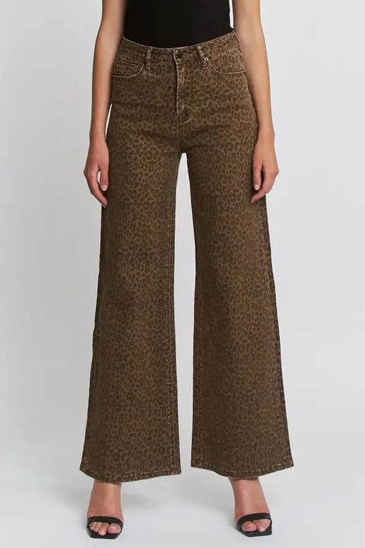 Super High Wide Leg Leopard Jeans