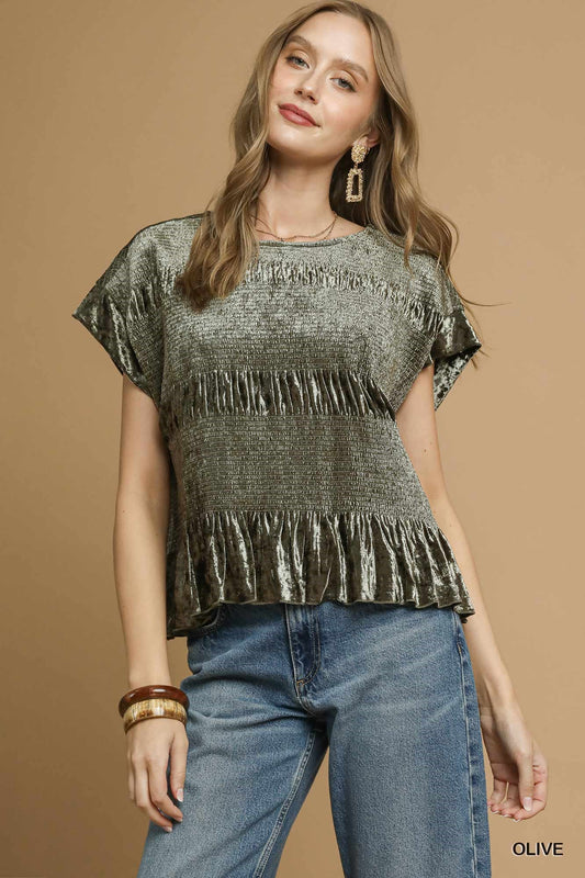The Odessa Velvet Ruffle Top