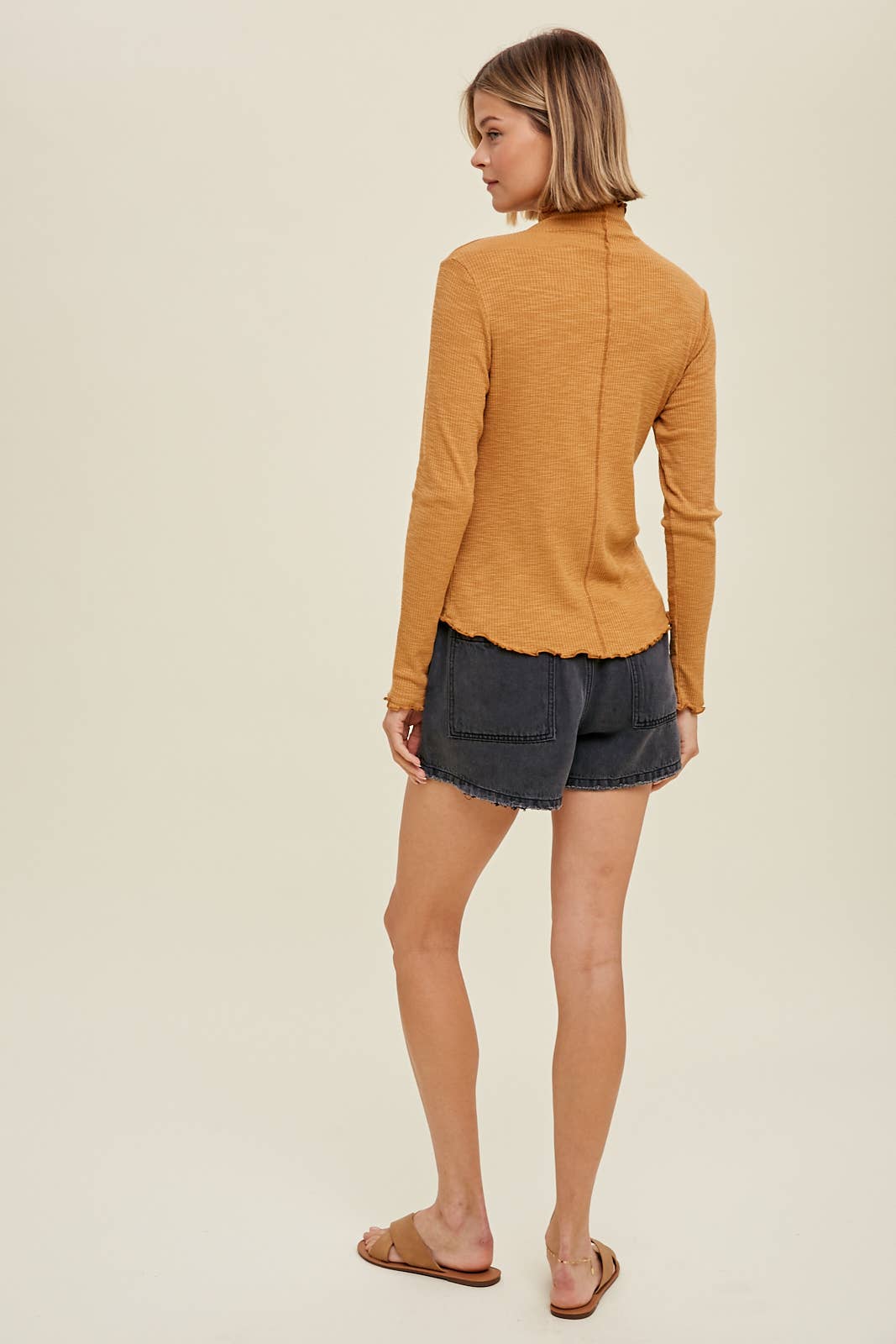 Ribbed Mock Neck Knit Long Sleeve