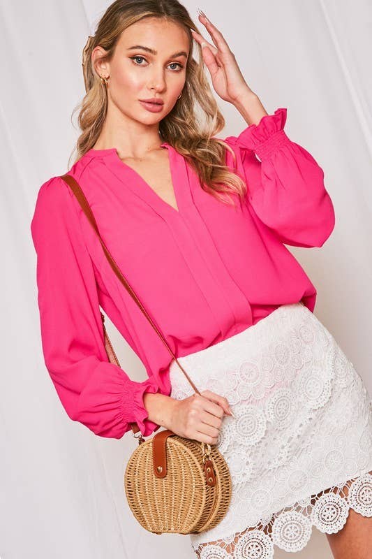 V-Neck Balloon Sleeve Top