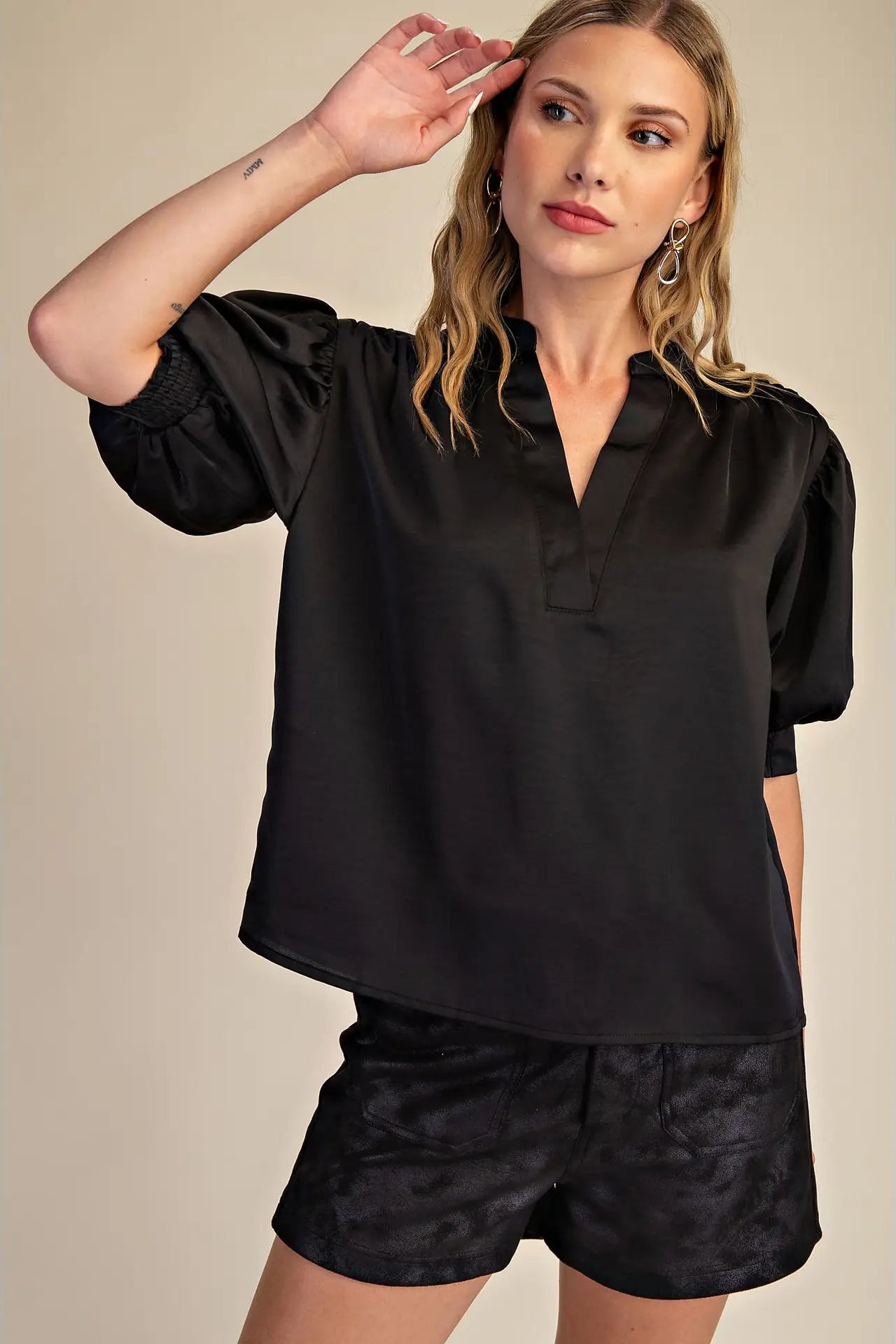 The Noelle Satin Puff Sleeve Top