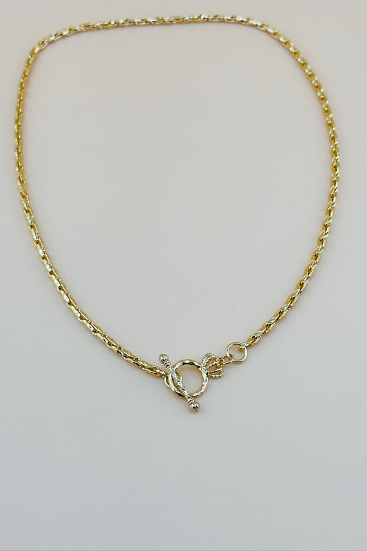 Gold Plated Gold Box Chain Necklace with Crown Toggle