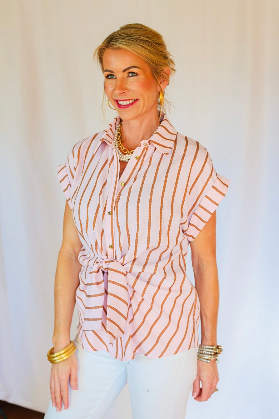 The Bethany Stripe Blouse - Pink