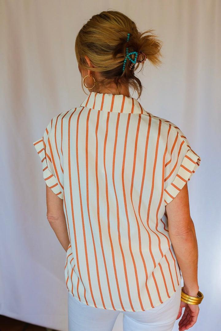 The Bethany Stripe Blouse - Tangerine