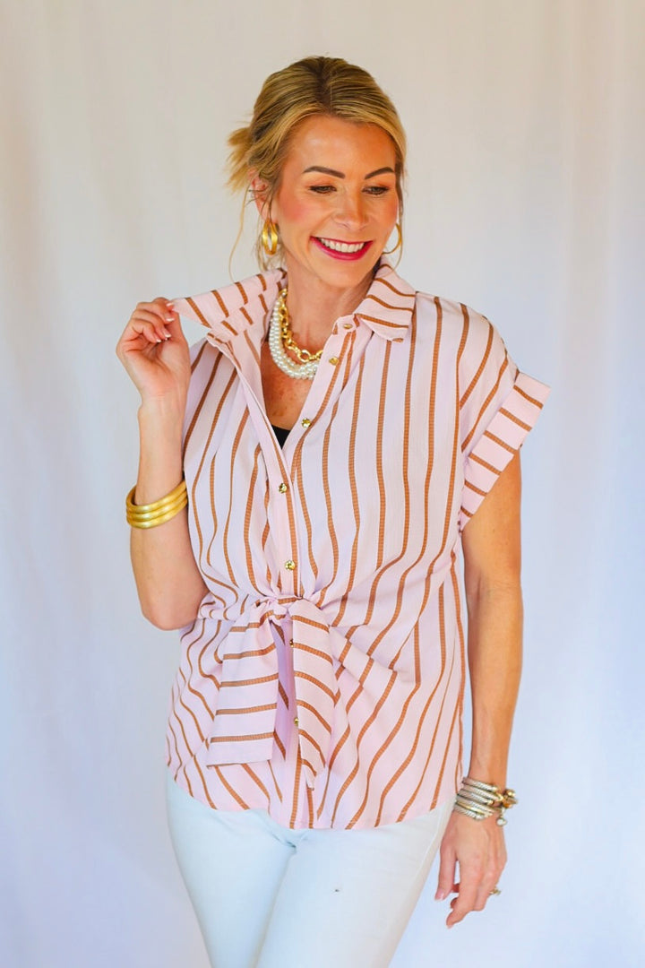 The Bethany Stripe Blouse - Pink