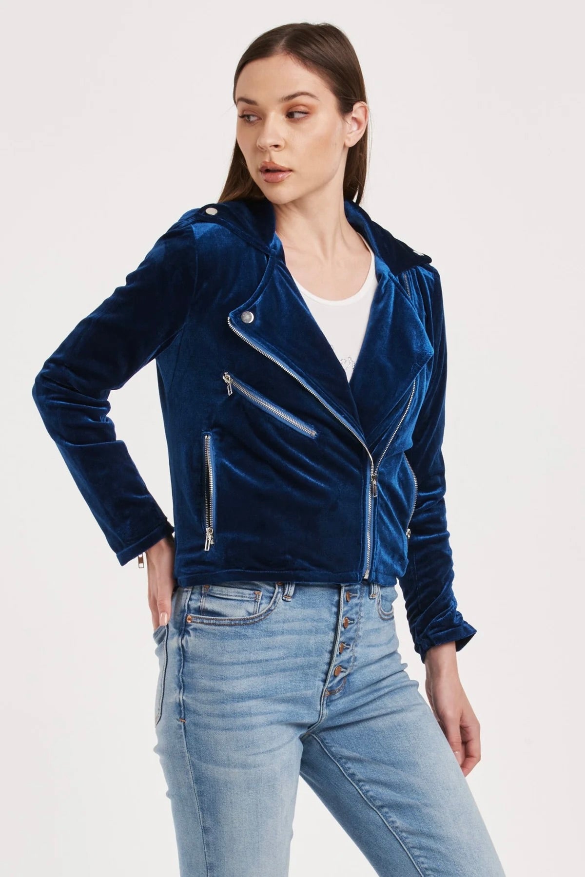 Another Love Tahani Blue Velvet Jacket