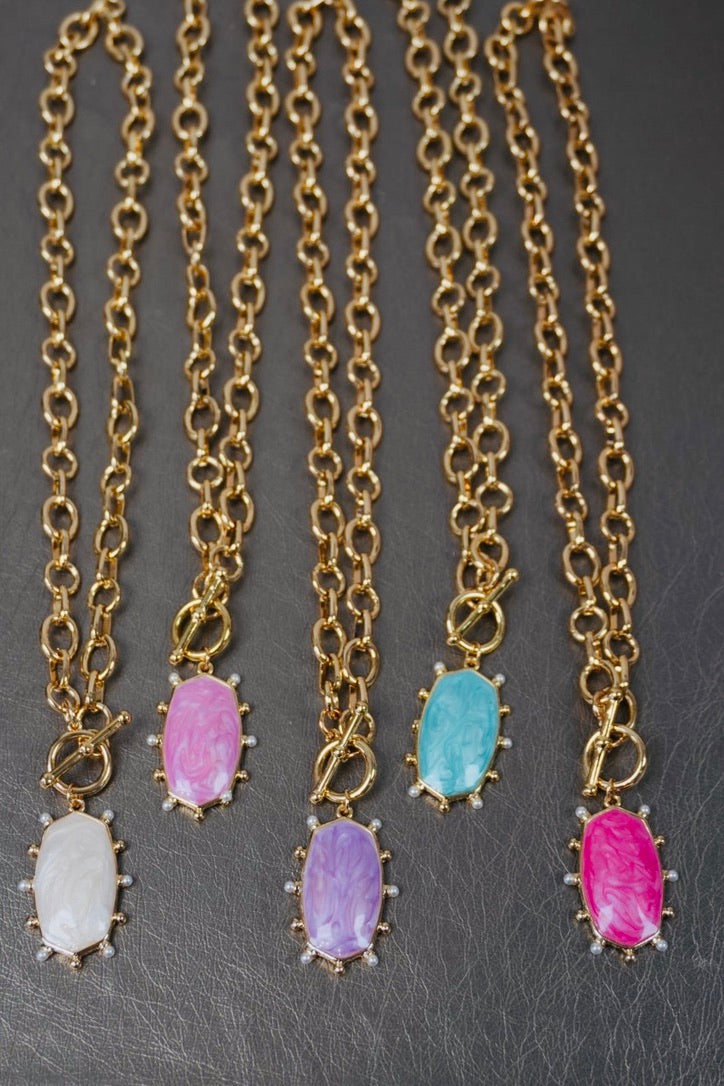 Garden Party Enamel Pendant Necklace Gold Chain