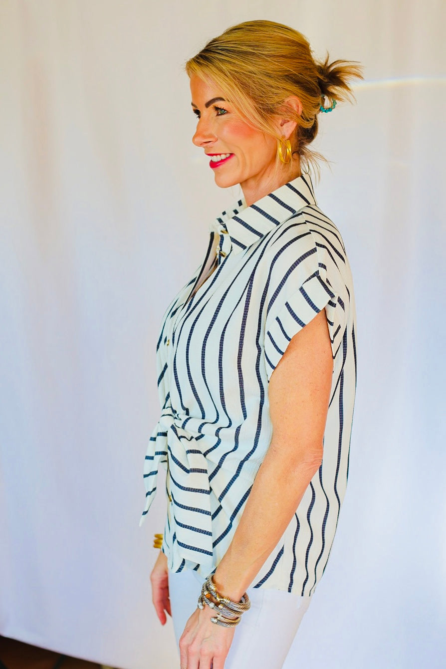 The Bethany Stripe Blouse - Black