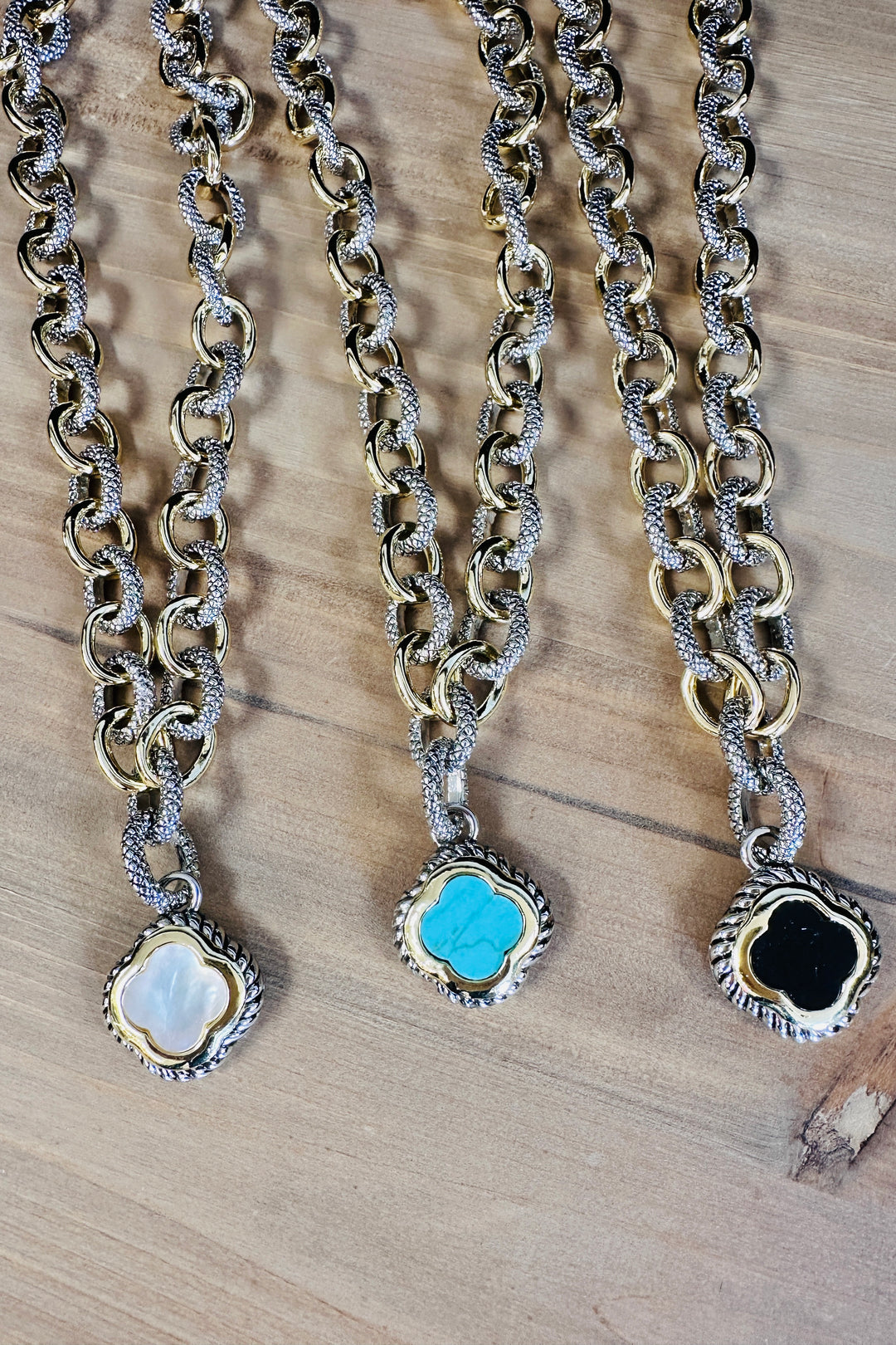Luxe Gold and Silver Gemstone Link Necklace Clover Necklace