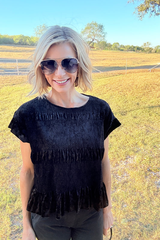 The Leona Velvet Ruffle Top