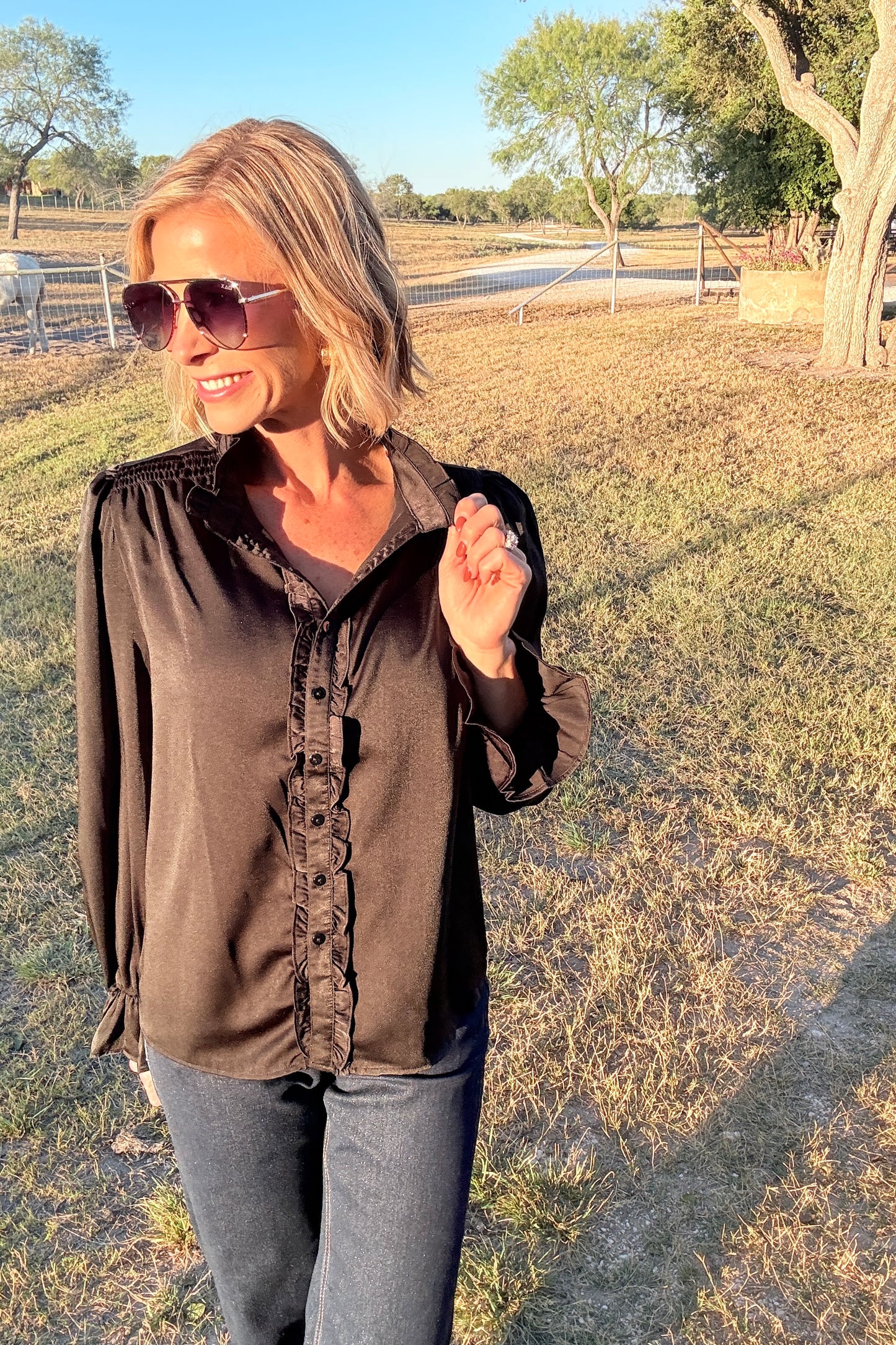 The Corinna Ruffle Button Blouse