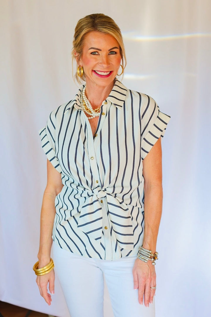 The Bethany Stripe Blouse - Black