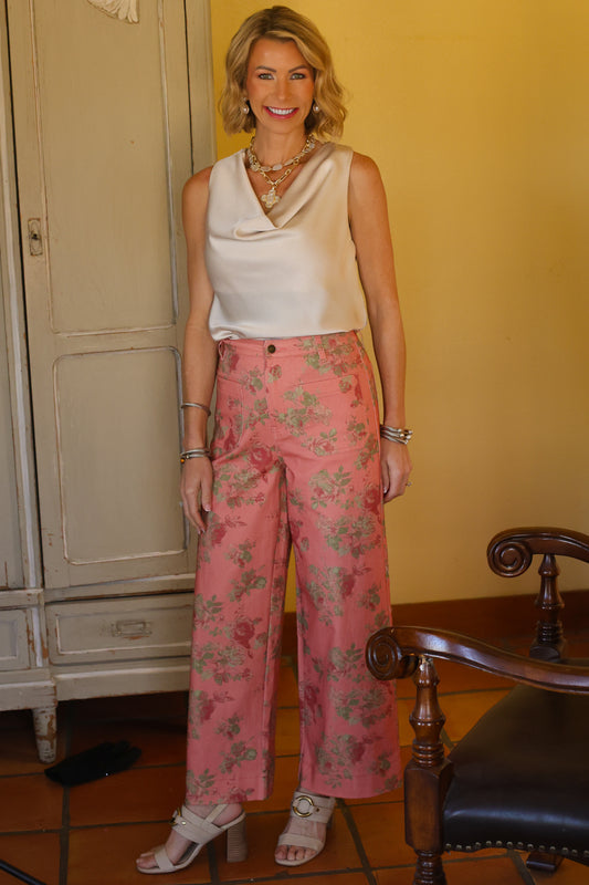 Rosewood Floral Wide-Leg Pants