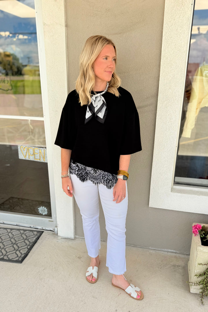 The Lace Hem Essential Top – Black