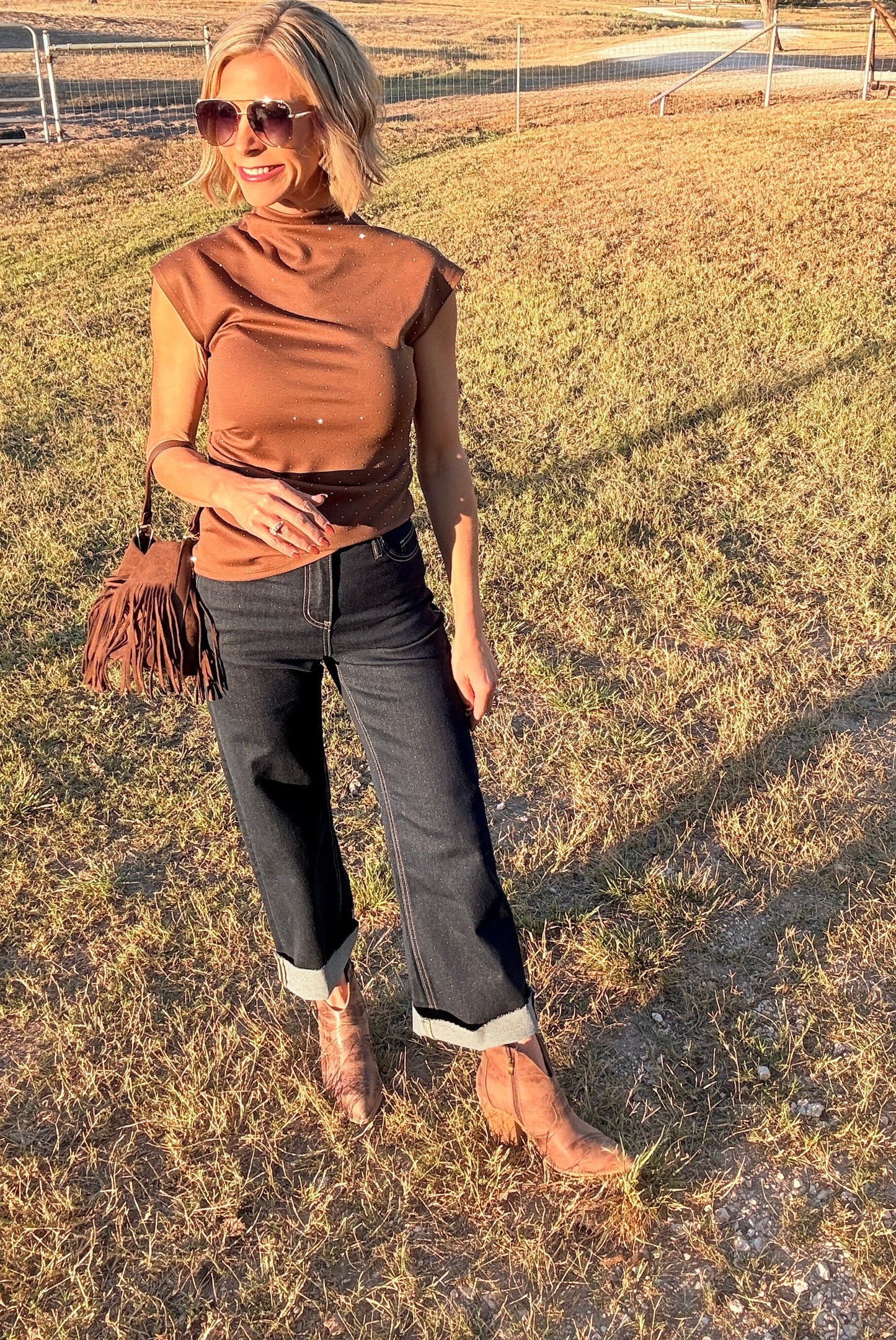 High Rise Wide Leg Glitter Jean