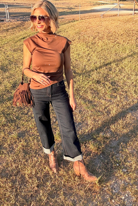 High Rise Wide Leg Glitter Jean