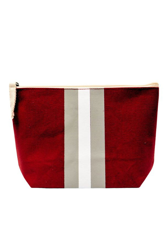 Campus Stripe Tote in Maroon & Gray Cosmetic Bag