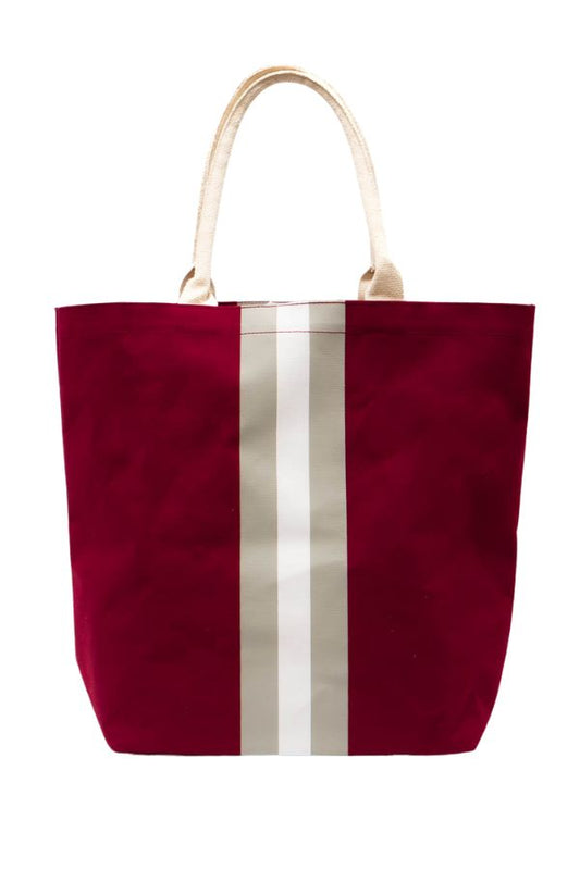 Campus Stripe Tote in Maroon & Gray