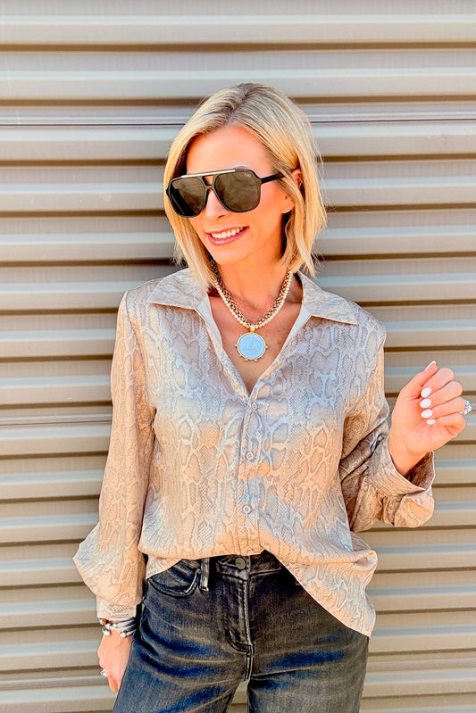 The Lena Snakeskin Button Down