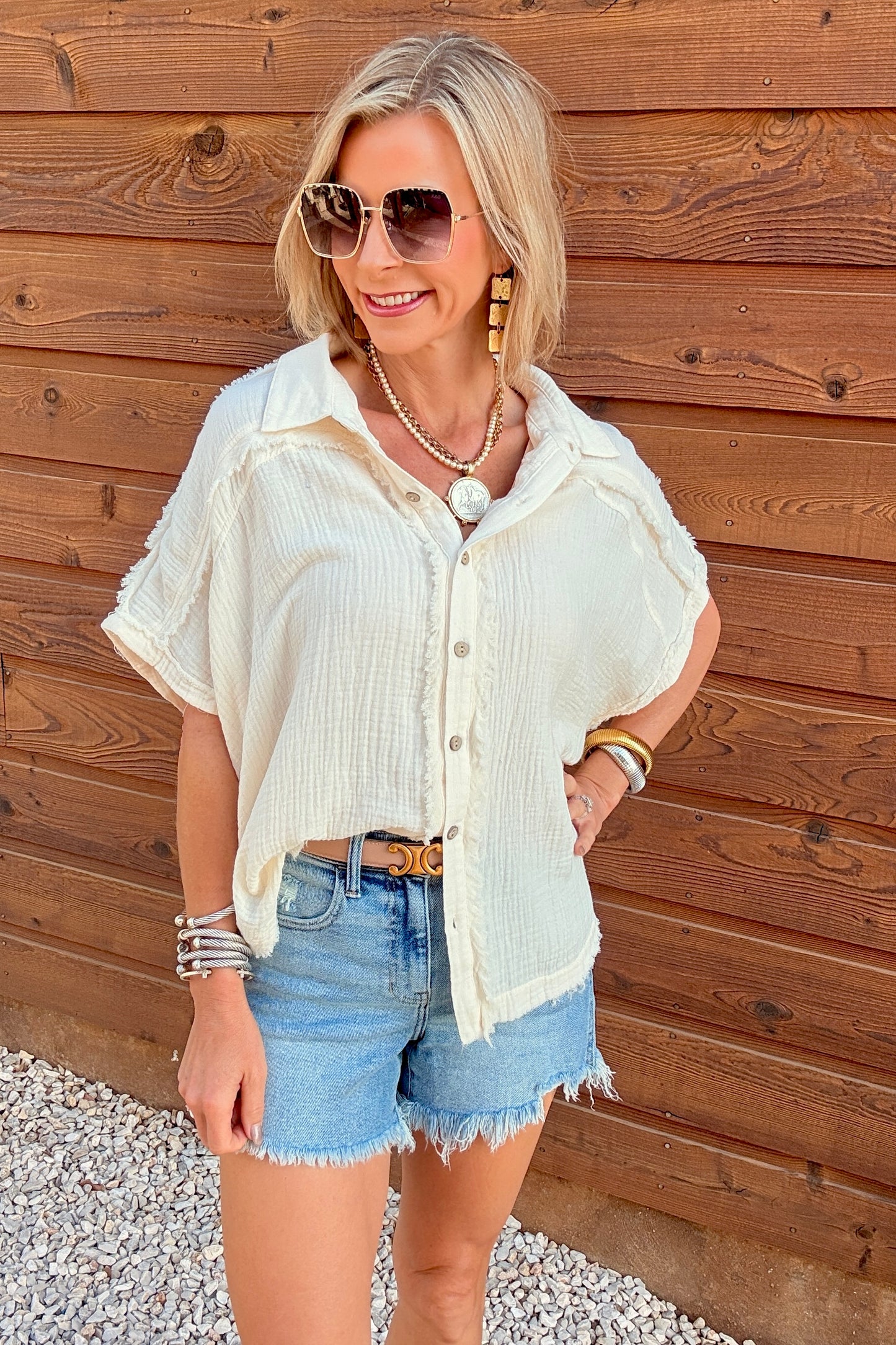 Gauze Button Down Top