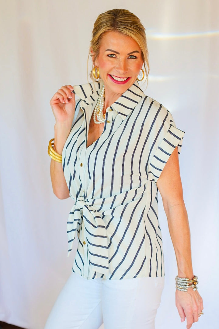 The Bethany Stripe Blouse - Black