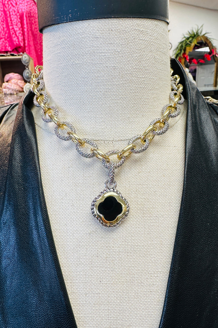 Luxe Gold and Silver Gemstone Link Necklace Clover Necklace