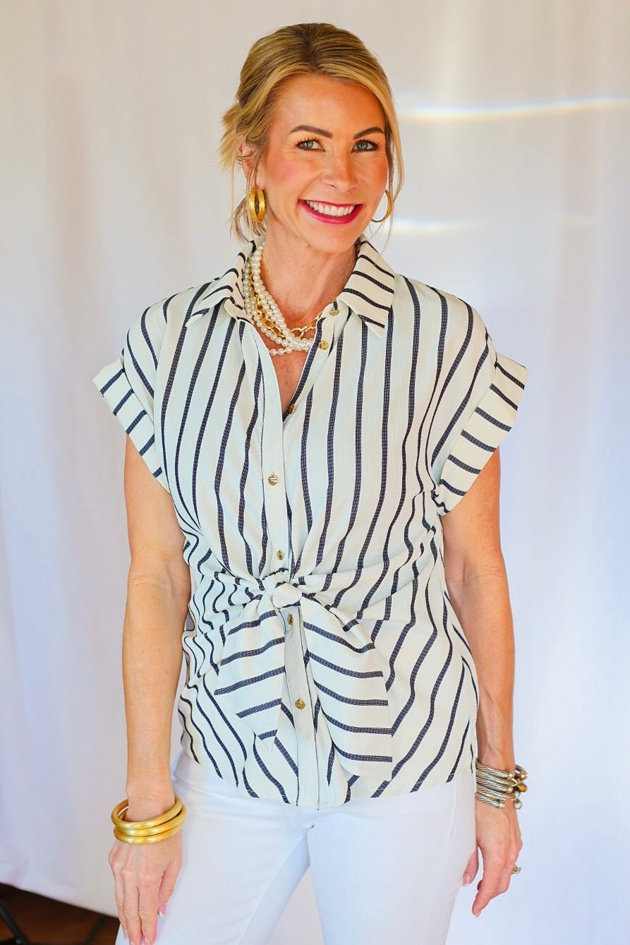 The Bethany Stripe Blouse - Black