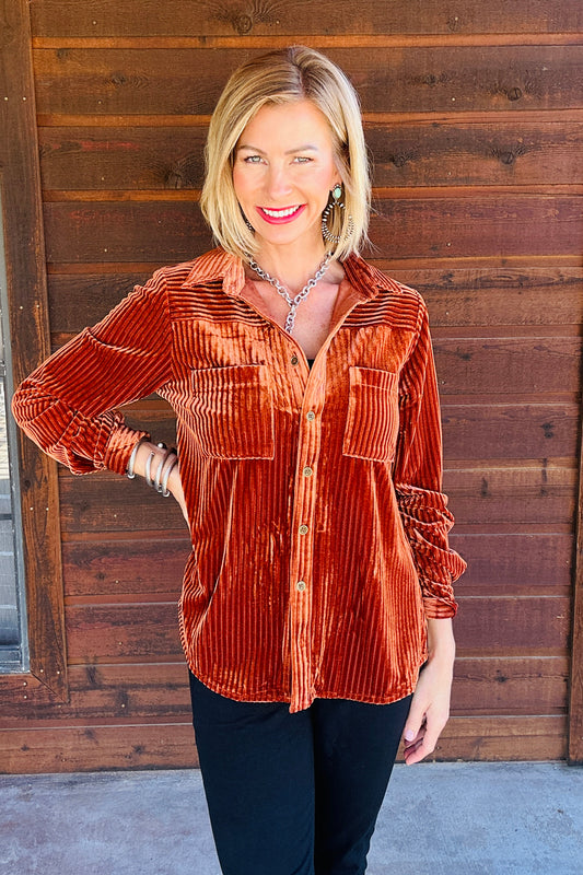 Velvet Button Down Top