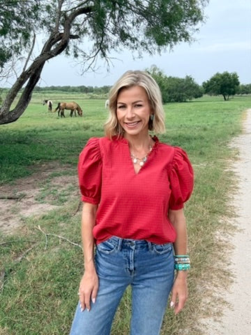 The Textured Puff Sleeve Top - Rust