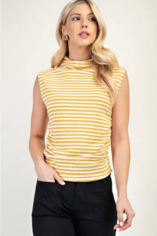 Mock Neck Stripe Knit Top