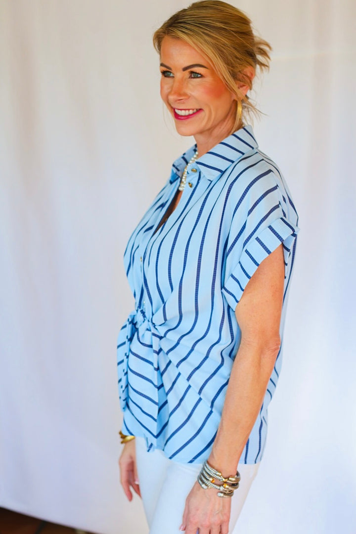 The Bethany Stripe Blouse - Blue
